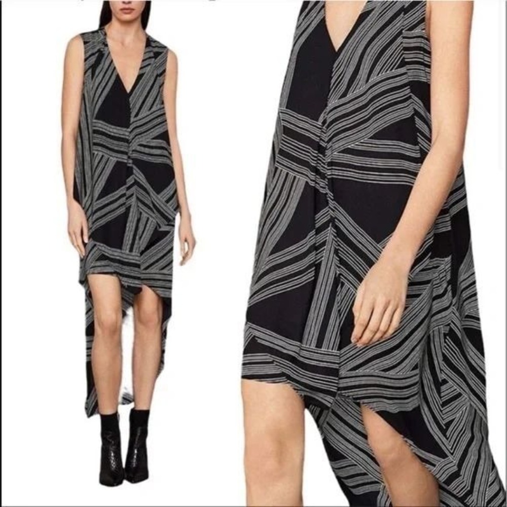 NWT BCBG MAXAZRIA Optic Georgette High-Low Dress Black/Whtie Striped Size M